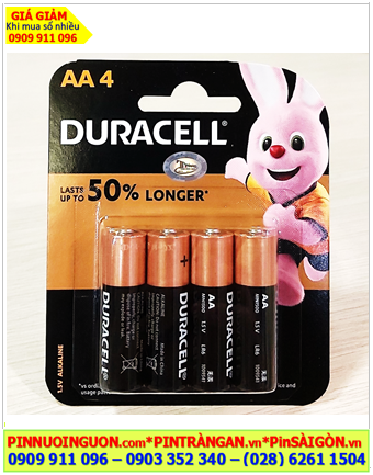 Duracell LR6 MN1500, Pin AA 1.5v alkaline Duracell LR6 MN1500B4 (Lasts up to 50% longer) /Vỉ 4viên